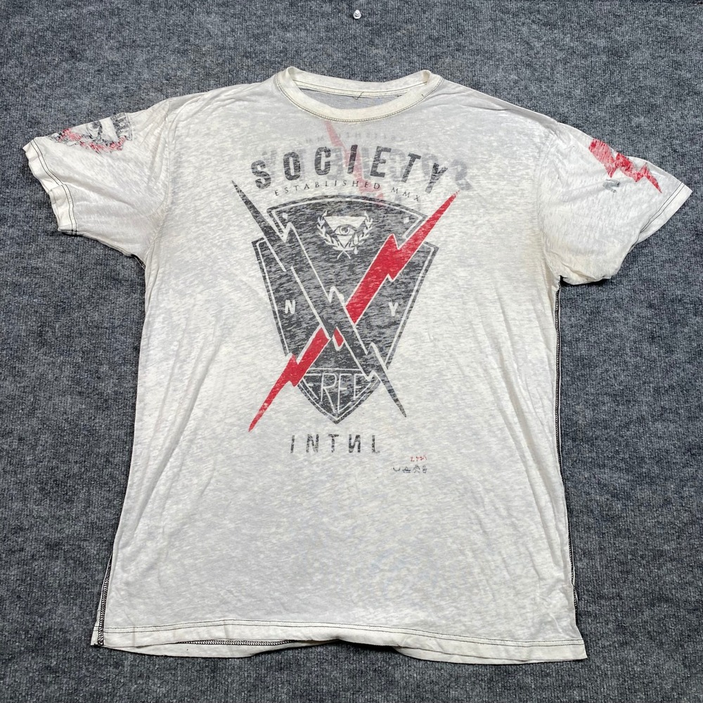 Society Established MMX‎ Mens Graphic Burnout T-Shirt 2XL White Lightning Bolt
